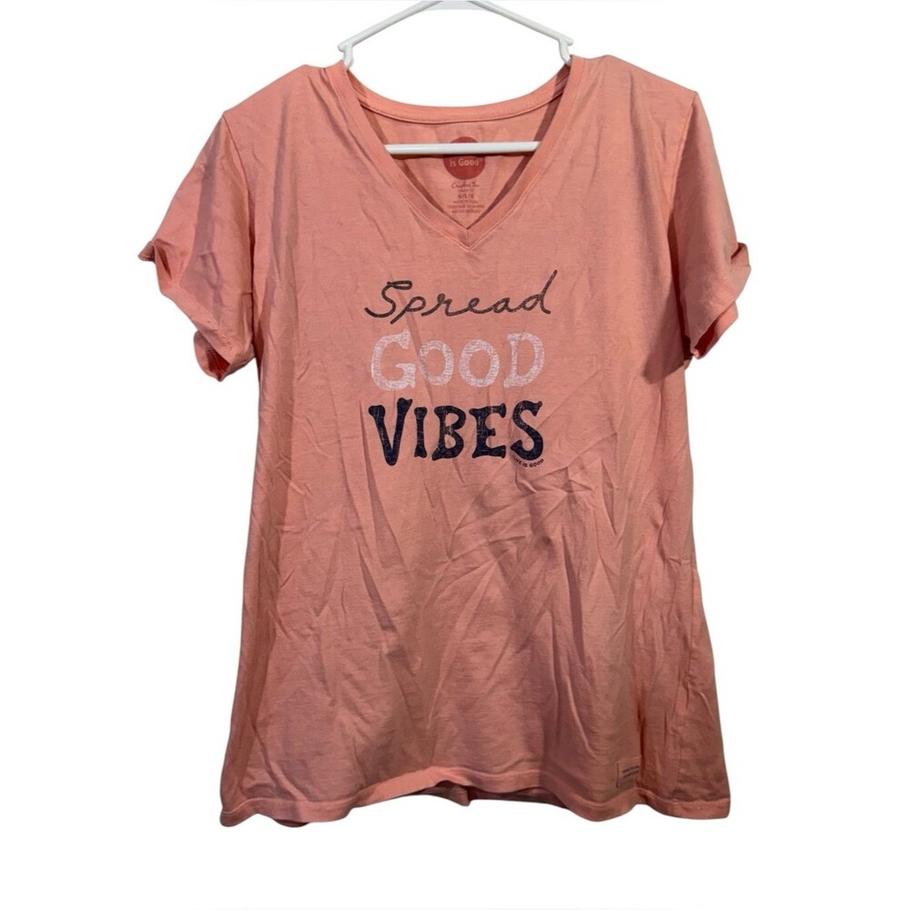 Life is Good Peach Summer Graphic Short Sleeve T-Shirt